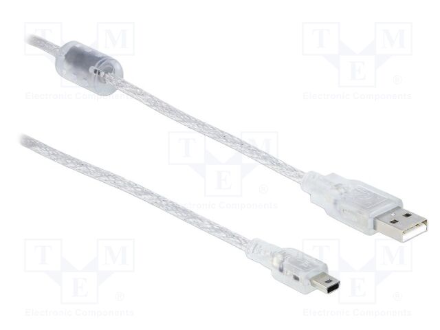 Cable; USB 2.0; USB A plug,USB B mini plug; 0.5m; transparent