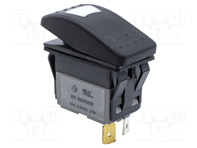 ROCKER; SPST; Pos: 2; ON-OFF; 16A/30VDC; black; black; LED 12VDC