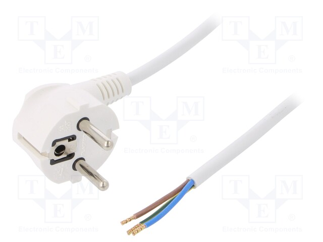 Cable; SCHUKO plug,CEE 7/7 (E/F) plug angled,wires; 3m; white