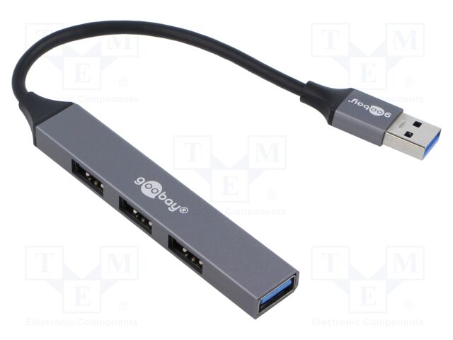 Hub USB; USB A socket x4,USB A plug; USB 2.0,USB 3.2; PnP; grey