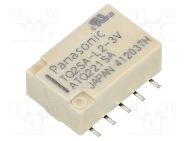 Relay: electromagnetic; DPDT; Ucoil: 3VDC; Icontacts max: 2A; SMD