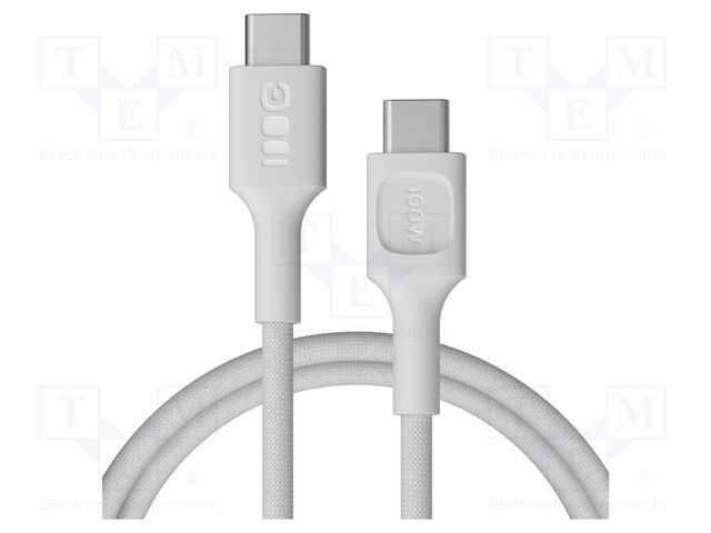 Cable; USB C plug,both sides; 1.2m; white; 480bps; textile; 100W