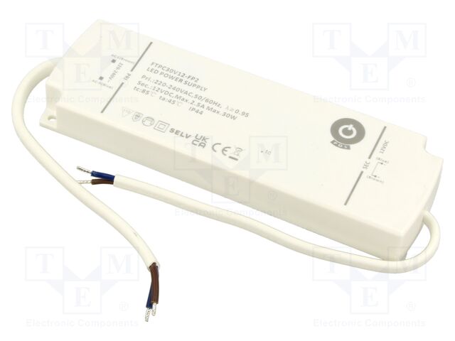 Power supply: switching; LED; 30W; 12VDC; 0÷2.5A; 198÷264VAC; IP44