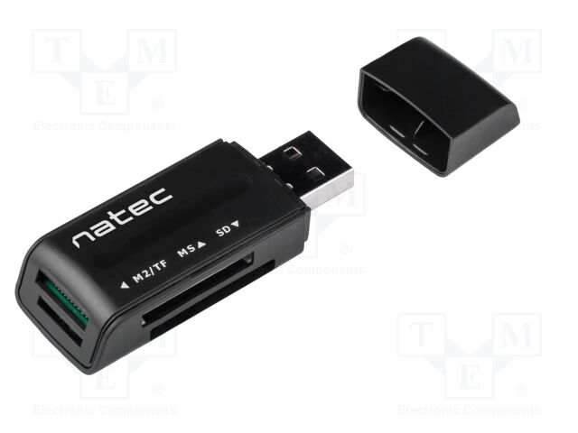 Card reader: memory; USB A plug; USB 2.0; black; 480Mbps