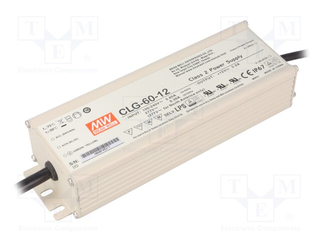 Power supply: switched-mode; LED; 60W; 12VDC; 5A; 90÷264VAC; IP67