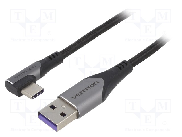 Cable; USB 2.0; USB A plug,USB C angled plug; 0.5m; black; 5A
