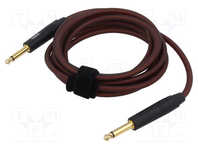 Cable; Jack 6,3mm 2pin plug,both sides; 3m; brown; 0.25mm2