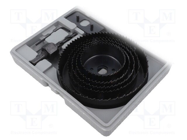 Hole saw set; wood,drywall; Pcs: 8; 64mm,76mm,89mm,102mm,127mm