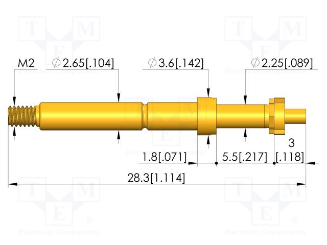 Test needle; Spring compression: 4mm; 5mm; 8A; CuBe; gold-plated