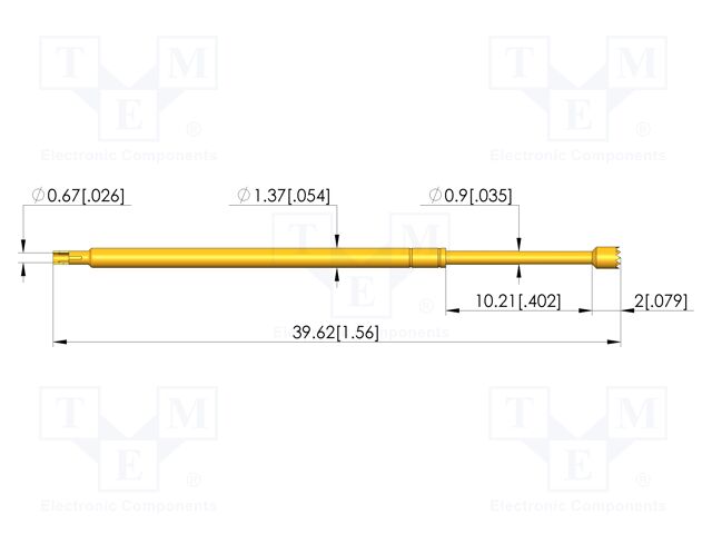 Test needle; Spring compression: 8mm; 10.2mm; 8A; CuBe; Ø: 1.5mm