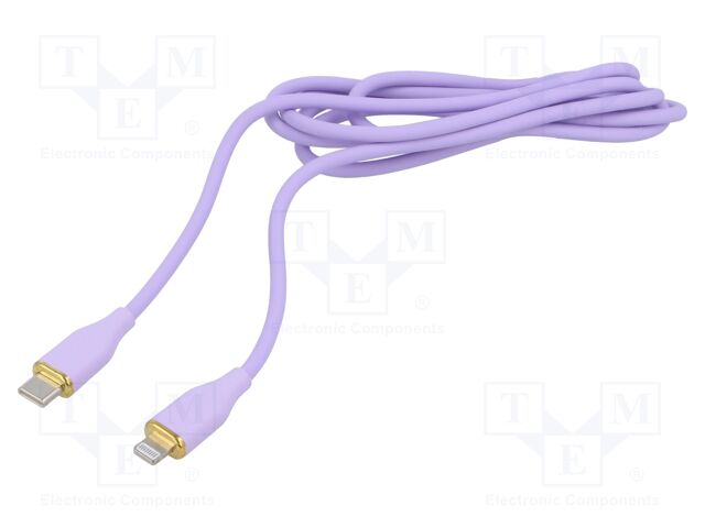 Cable; USB 2.0; Apple Lightning plug,USB C plug; 1.5m; violet