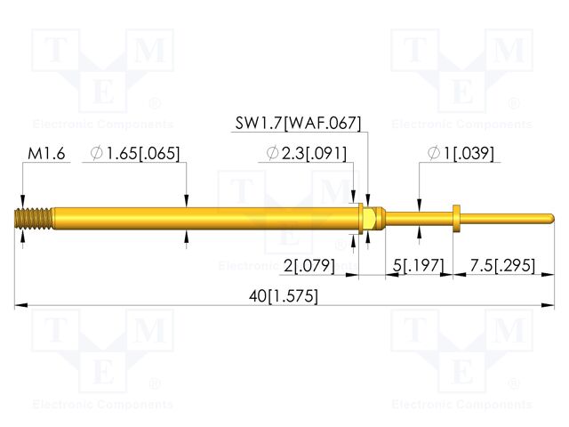 Test needle; Spring compression: 4mm; 5mm; 8A; CuBe; gold-plated
