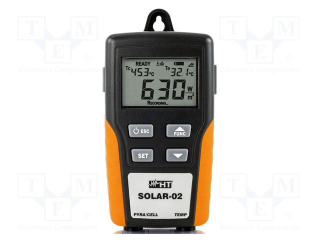 Meter: solar power; Range: 0÷1400W/m2; IP65; Display: LCD; 1%