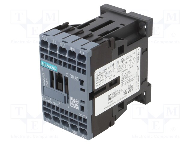Contactor: 3-pole; NO x3; Auxiliary contacts: NO; 24VDC; 17A; 3RT20