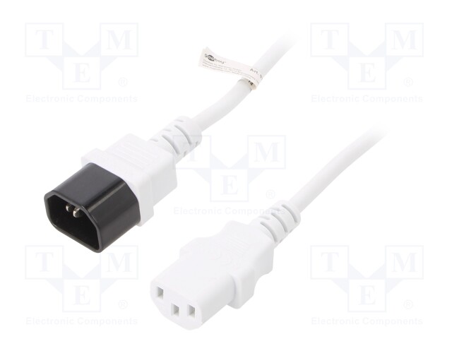 Cable; IEC C13 female,IEC C14 male; PVC; 3m; white; 10A; 250V