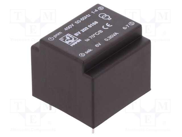 Transformer: encapsulated; 0.35VA; 400VAC; 6V; 58mA; Mounting: PCB