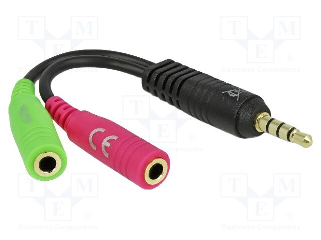 Cable; Jack 3.5mm 3pin socket x2,Jack 3,5mm 4pin plug; 0.1m