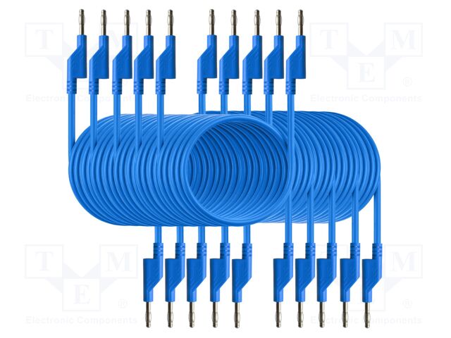 Test leads; 50VAC,120VDC; 10A; banana plug 4mm,both sides; blue