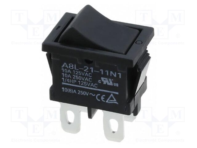 ROCKER; DPST; Pos: 2; ON-OFF; 10A/250VAC; black; IP40; none; -20÷55°C