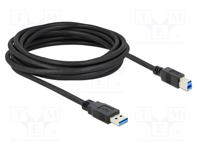 Cable; USB A plug,USB B plug; gold-plated; 5m; black; Cu; 5Gbps