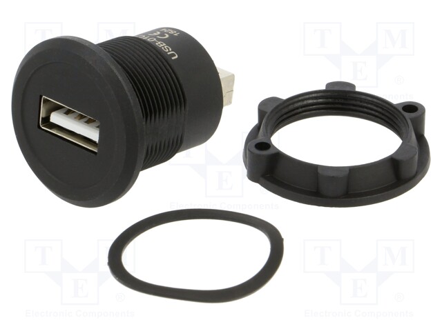 Adapter; USB A socket,both sides; USB 2.0; Thread: M22; 1÷10mm