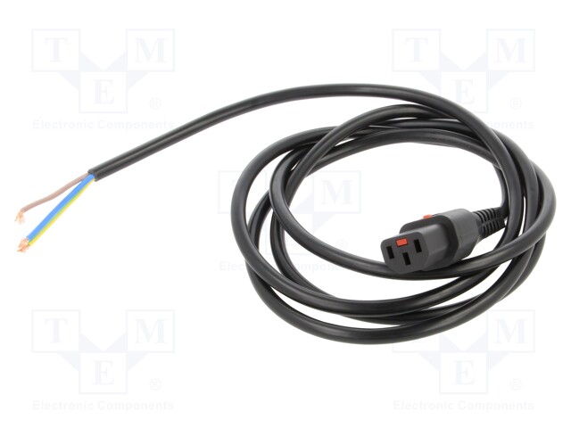 Cable; IEC C13 female,wires; 2m; with IEC LOCK locking; black