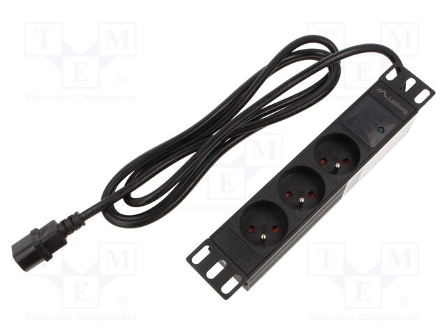 Plug socket strip: protective; Sockets: 3; 230VAC; 10A; black; 2m