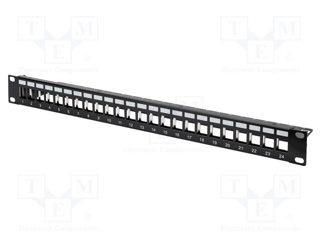 Patch panel; Keystone; black; Number of ports: 24; 19"; rack 19"