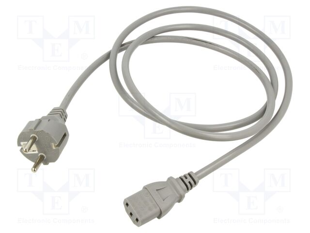 Cable; CEE 7/7 (E/F) plug,IEC C13 female; 1.5m; grey; PVC; 16A