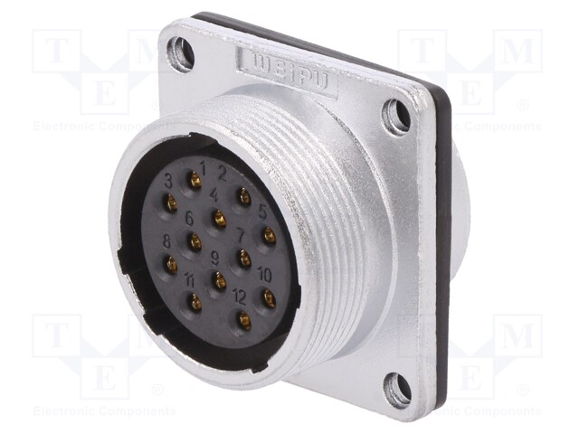 Socket; female; WS; PIN: 12; flange (4 holes),for panel mounting