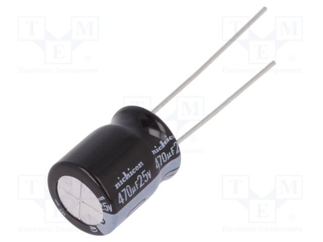 Capacitor: electrolytic; THT; 470uF; 25VDC; Ø10x12.5mm; Pitch: 5mm