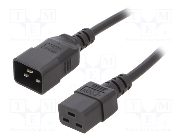 Cable; IEC C19 female,IEC C20 male; 3m; black; PVC; 3G1,5mm2; 16A