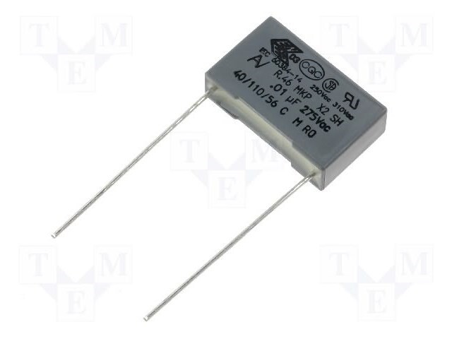 Capacitor: polypropylene; X2; 10nF; 15mm; ±20%; 18x5x11mm; 275VAC