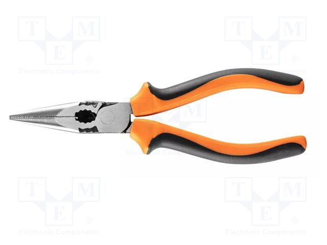 Pliers; straight,half-rounded nose,universal,elongated; 160mm