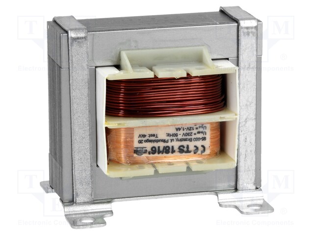 Transformer: mains; 18VA; 230VAC; 12V; 1.4A; Leads: solder lugs