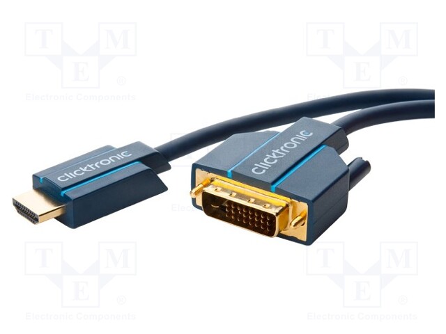 Cable; DVI-D (24+1) plug,HDMI plug; 1m; blue