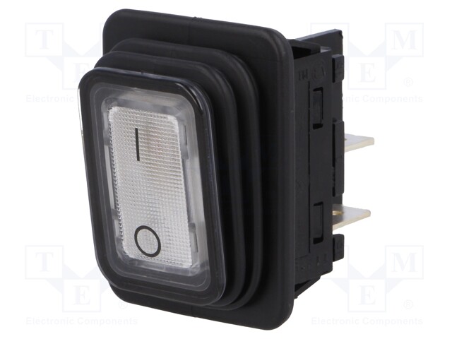 ROCKER; DPST; Pos: 2; OFF-ON; 20A/250VAC; white; filament lamp 230V