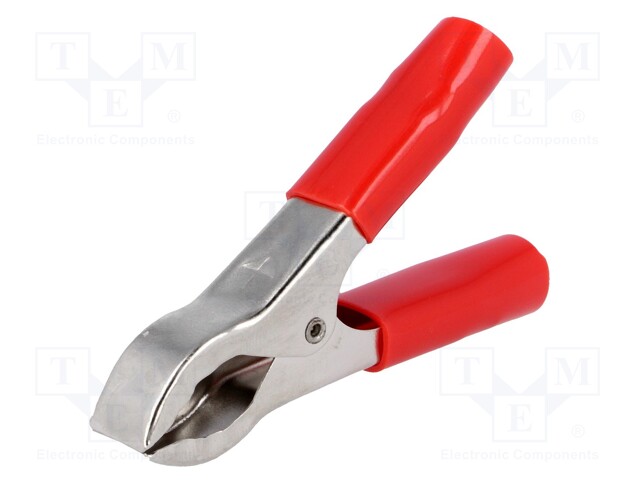 Crocodile clip; 30A; Grip capac: max.25mm; Overall len: 80mm; red