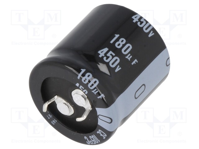 Capacitor: electrolytic; SNAP-IN; 180uF; 450VDC; Ø25x25mm; ±20%