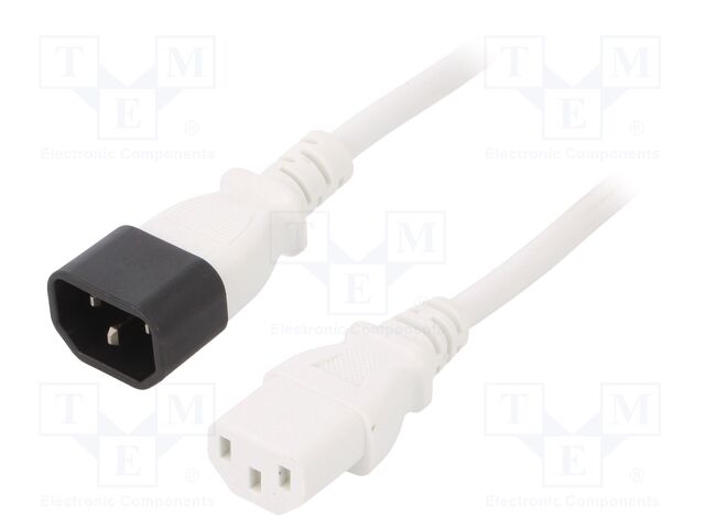 Cable; IEC C13 female,IEC C14 male; 3m; white; PVC; 3x1mm2; 10A
