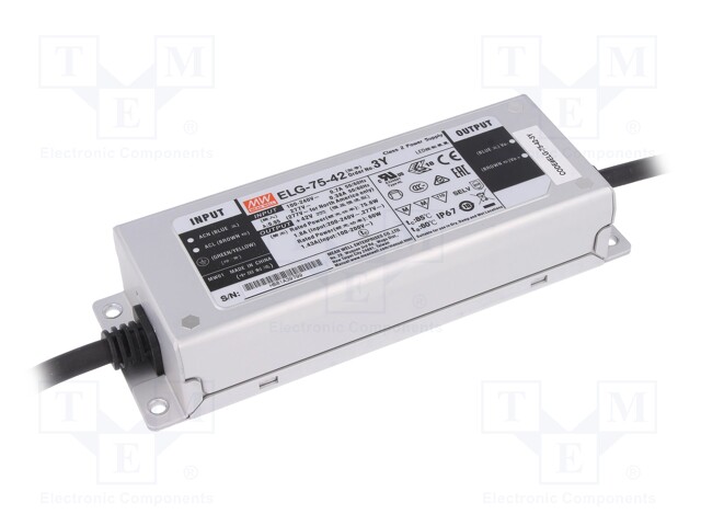 Power supply: switched-mode; LED; 75.6W; 42VDC; 1.8A; 100÷305VAC