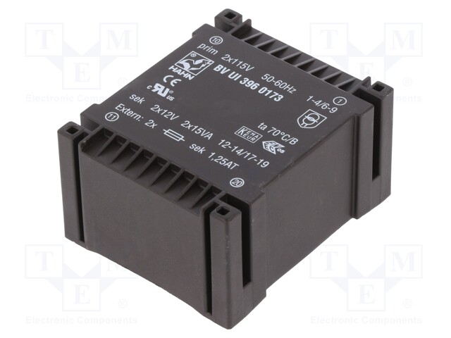 Transformer: encapsulated; 30VA; 115/115VAC; 12V; 12V; 1250mA; 550g