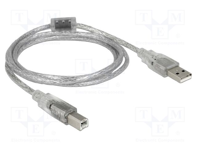 Cable; USB 2.0; USB A plug,USB B plug; 1.5m; transparent; 480Mbps