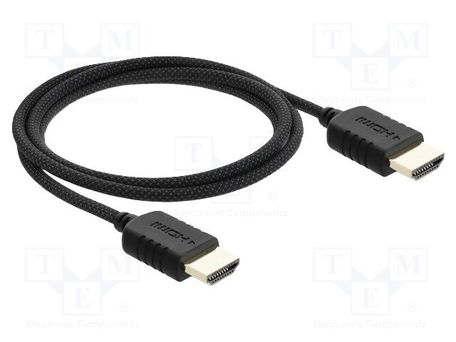 Cable; HDMI plug,both sides; textile; Len: 1m; black; 36AWG; 48Gbps