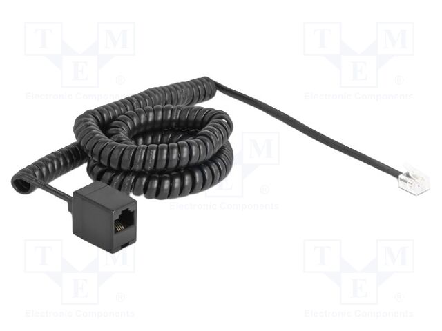 Cable: telephone; coiled; RJ11 plug,RJ45 socket; black; 32AWG