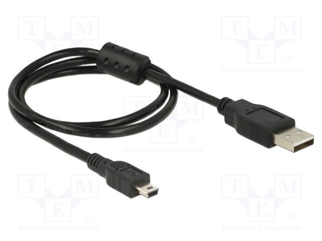 Cable; USB 2.0; USB A plug,USB B mini plug; 0.7m; black; 480Mbps