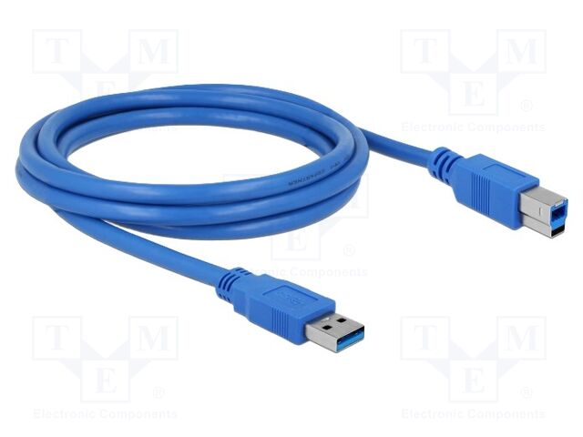 Cable; USB A plug,USB B plug; gold-plated; 2m; blue; Cu; 5Gbps