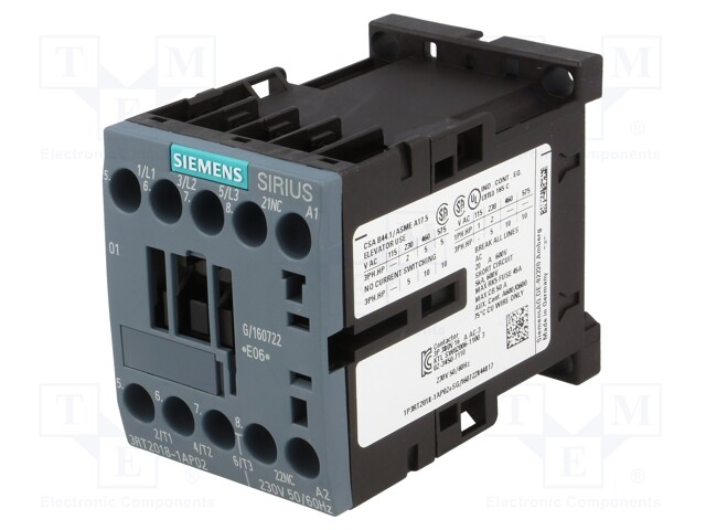 Contactor: 3-pole; NO x3; Auxiliary contacts: NC; 230VAC; 17A; 690V