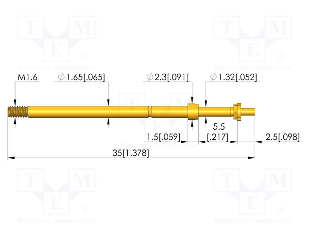Test needle; Spring compression: 4mm; 5mm; 8A; CuBe; gold-plated