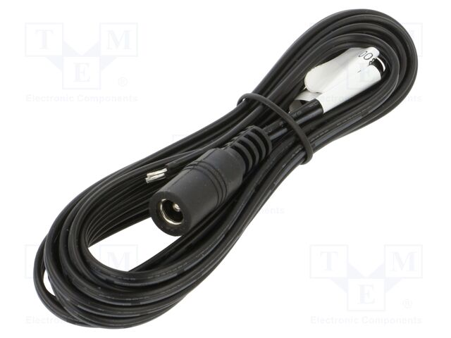 Cable; 2x0.52mm2; DC 5,5/2,5 plug; straight; black; 3m; -25÷70°C